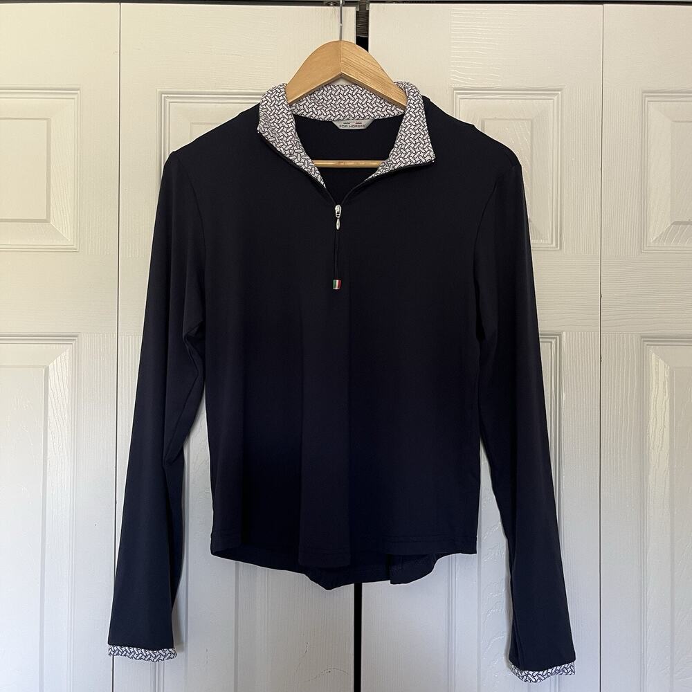 Women’s For Horses Navy Tech Long Sleeve Top Size XL *flaw*